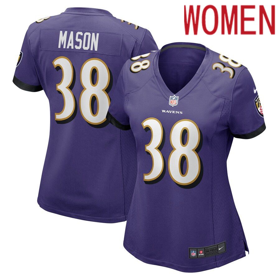 Women Baltimore Ravens #38 Ben Mason Nike Purple Game NFL Jersey->women nfl jersey->Women Jersey